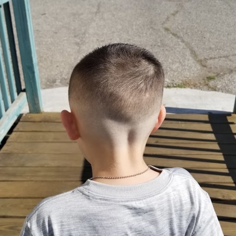Fresh buzz cut, back view